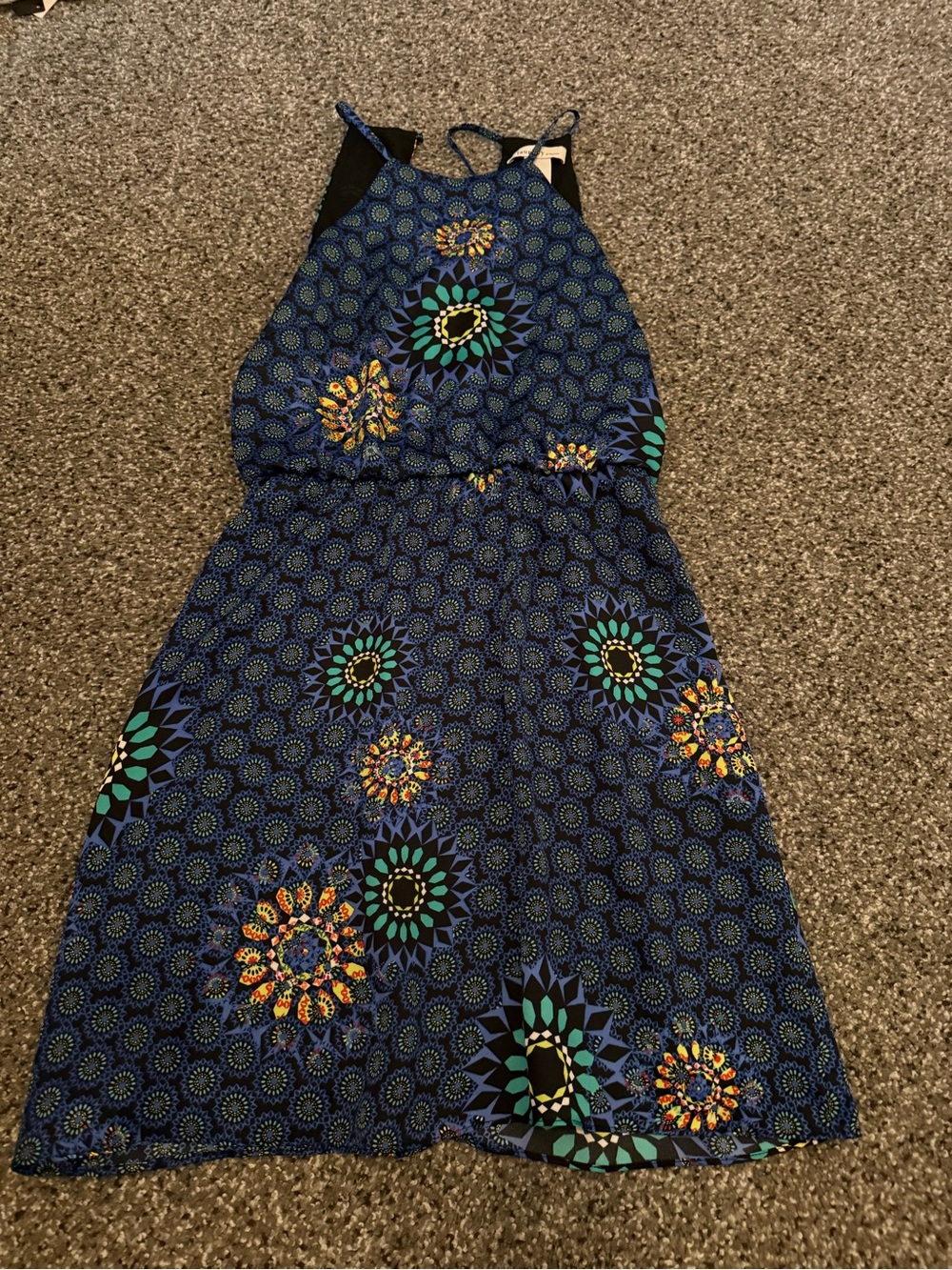 Laundry by Design Blue Floral Halter Midi Dress with Teal & Yellow Accents